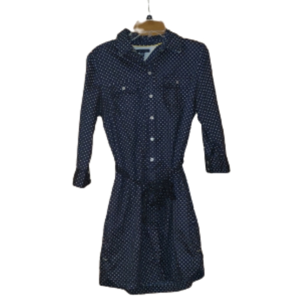 Tommy Hilfiger Navy Polka Dot Classic Preppy Girl Shirt Dress.